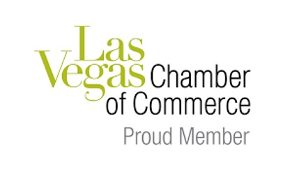 The image contains the logo of the Las Vegas Chamber of Commerce with the text "Las Vegas Chamber of Commerce Proud Member" written beside it.