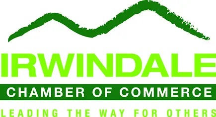 The image shows the logo of the Irwindale Chamber of Commerce with the slogan "Leading the Way for Others" below it.