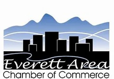 The image features the logo for the Everett Area Chamber of Commerce with a city skyline and mountains in the background.