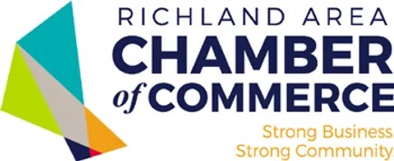 This image shows the logo of the Richland Area Chamber of Commerce, with the slogan "Strong Business, Strong Community."